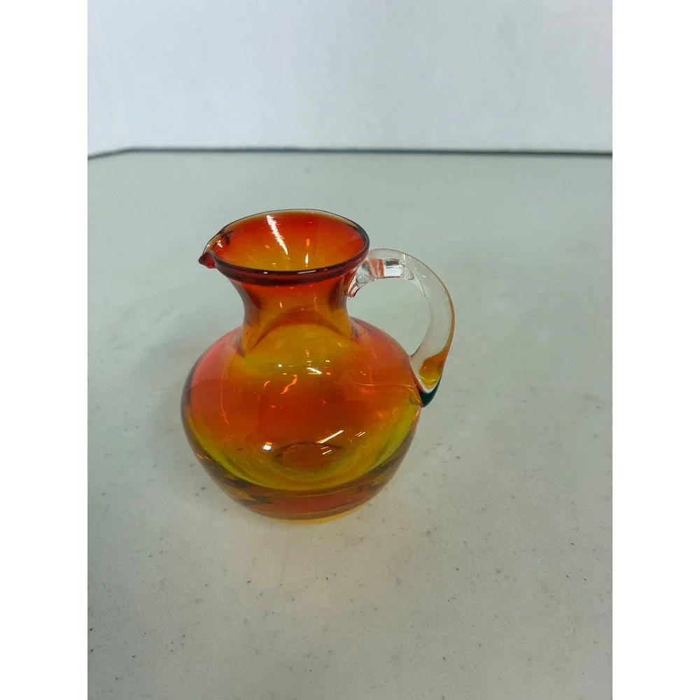 Vintage‎ Amberina Art Glass Miniature Pitcher Red Yellow Ombre Hand Blown 4